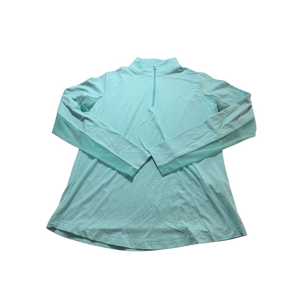 IBKUL Zip Mock Neck Women Small Seafoam White NEW Mini Check Icefil Top 10754
